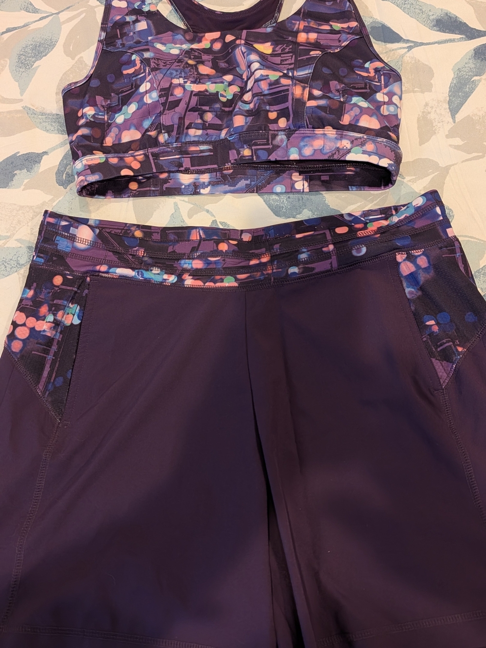 Tek gear Purple Ladies Active Shorts with Multicolor Dot Accent & Sports Bra Top
